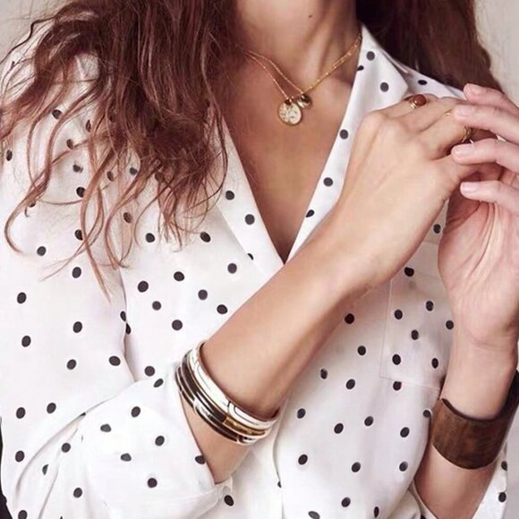 Black And White Elegan t Women's Polka Dot Shirt Blouse With Pocket details - Picture 10 of 11